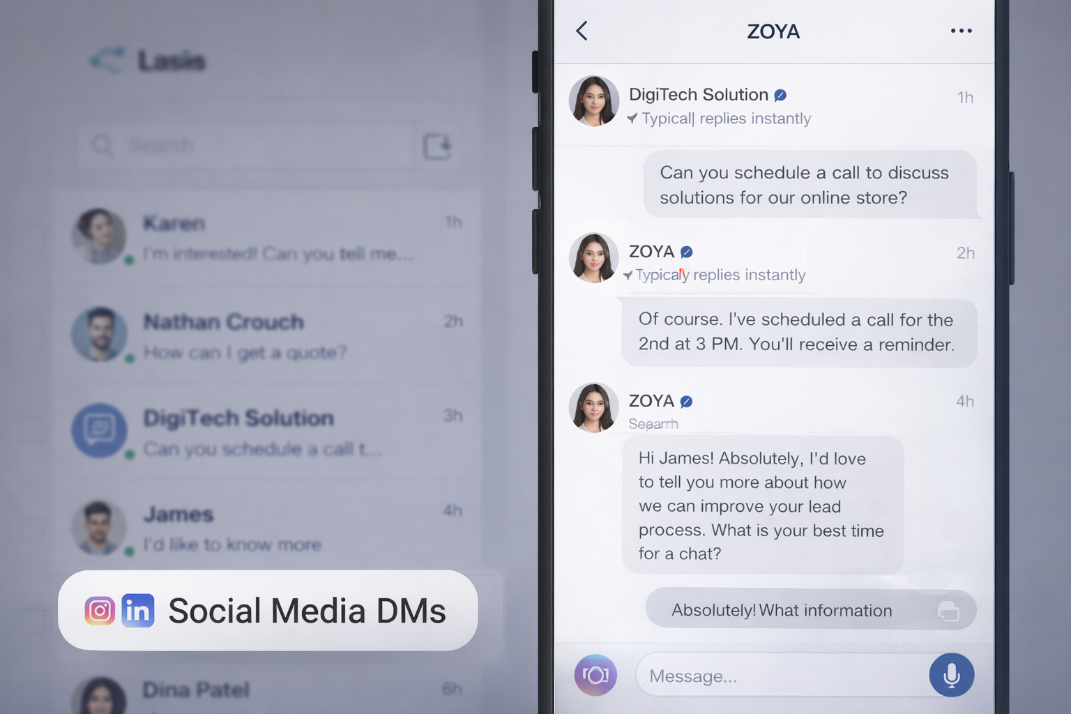 ZOYA AI handling website chat conversations in real time